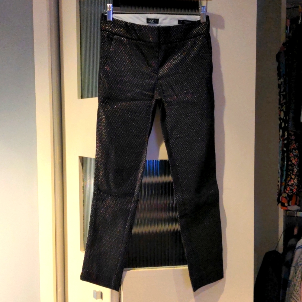 LOFT Petites Black Dress Pants, Gold Pattern